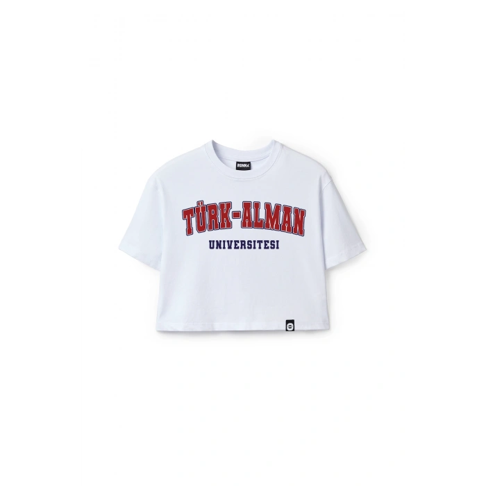 Ronna  Kadın Türk - Alman Üniversitesi Serisi Model 8 Baskılı Oversize Bisiklet Yaka Crop Tshirt - TDB020108