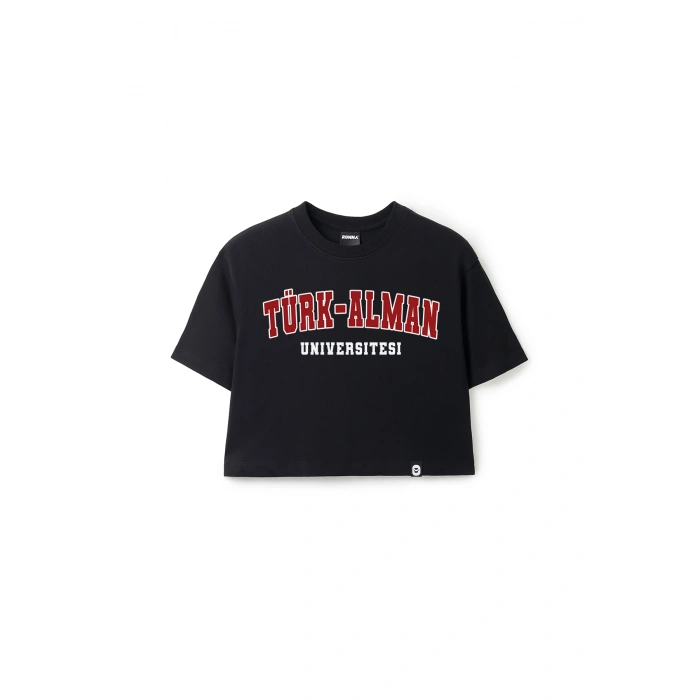Ronna  Kadın Türk - Alman Üniversitesi Serisi Model 8 Baskılı Oversize Bisiklet Yaka Crop Tshirt - TDB020108