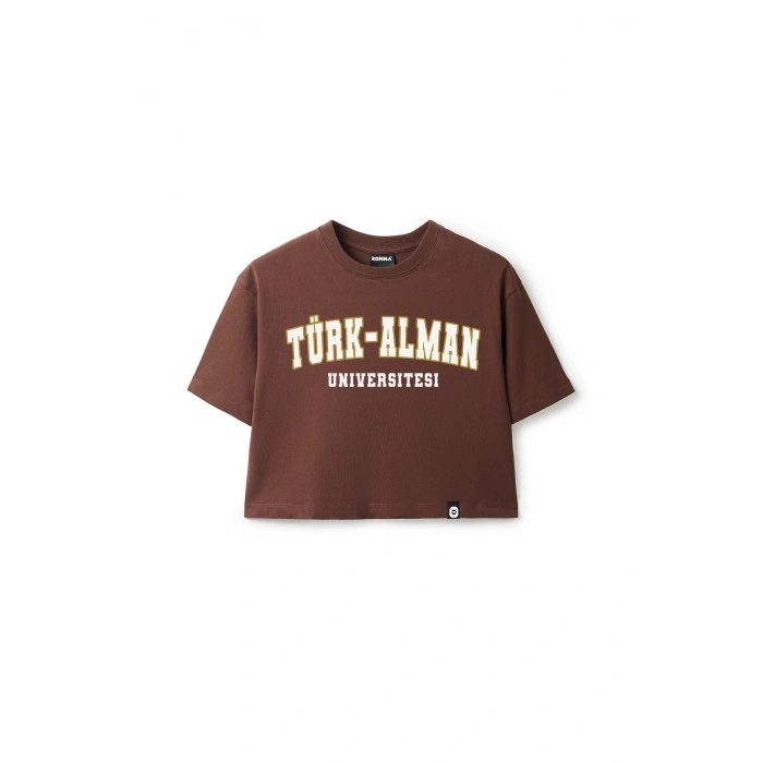 Ronna  Kadın Türk - Alman Üniversitesi Serisi Model 8 Baskılı Oversize Bisiklet Yaka Crop Tshirt - TDB020108