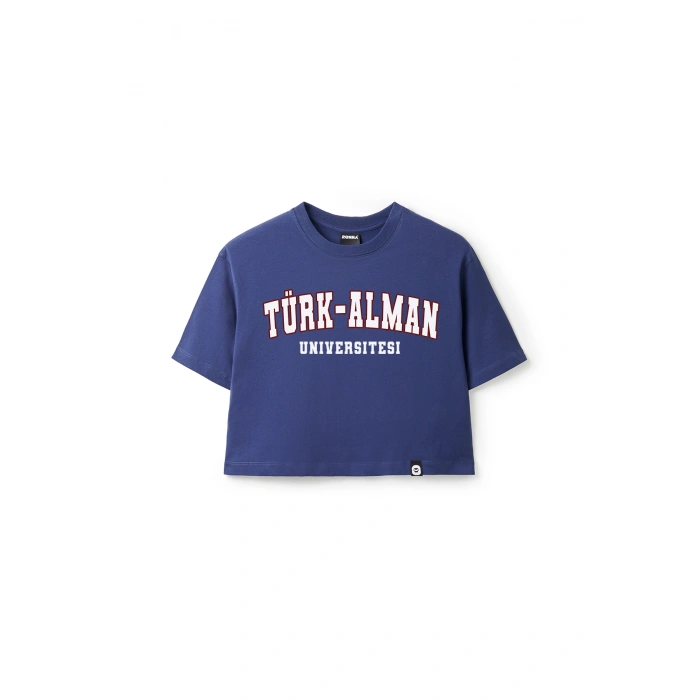 Ronna  Kadın Türk - Alman Üniversitesi Serisi Model 8 Baskılı Oversize Bisiklet Yaka Crop Tshirt - TDB020108
