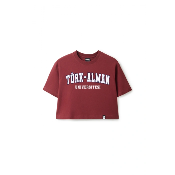 Ronna  Kadın Türk - Alman Üniversitesi Serisi Model 8 Baskılı Oversize Bisiklet Yaka Crop Tshirt - TDB020108
