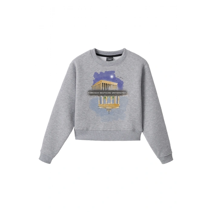 Ronna  Kadın Türk - Alman Üniversitesi Serisi Model 9 Baskılı Oversize Bisiklet Yaka Crop Sweatshirt  - TDB050109