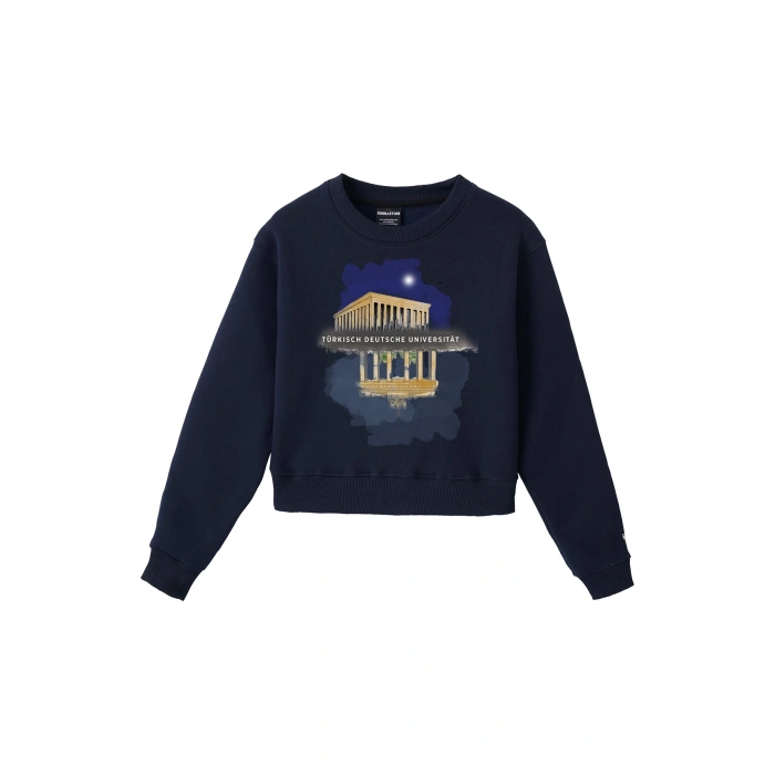 Ronna  Kadın Türk - Alman Üniversitesi Serisi Model 9 Baskılı Oversize Bisiklet Yaka Crop Sweatshirt  - TDB050109