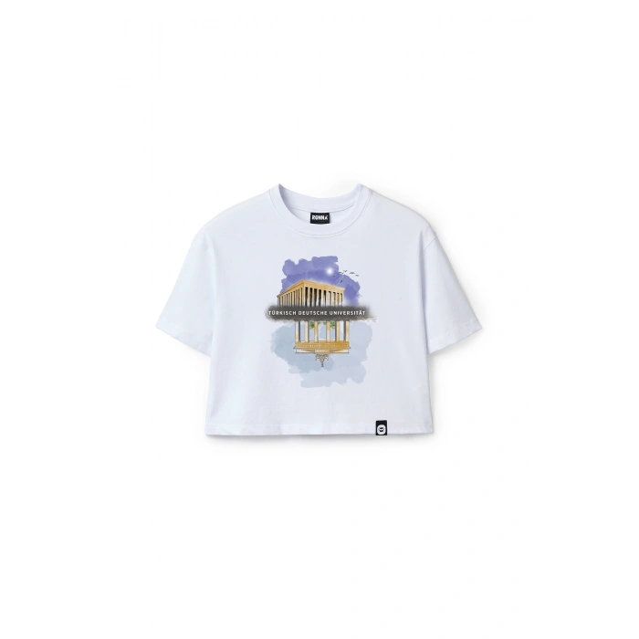 Ronna  Kadın Türk - Alman Üniversitesi Serisi Model 9 Baskılı Oversize Bisiklet Yaka Crop Tshirt - TDB020109