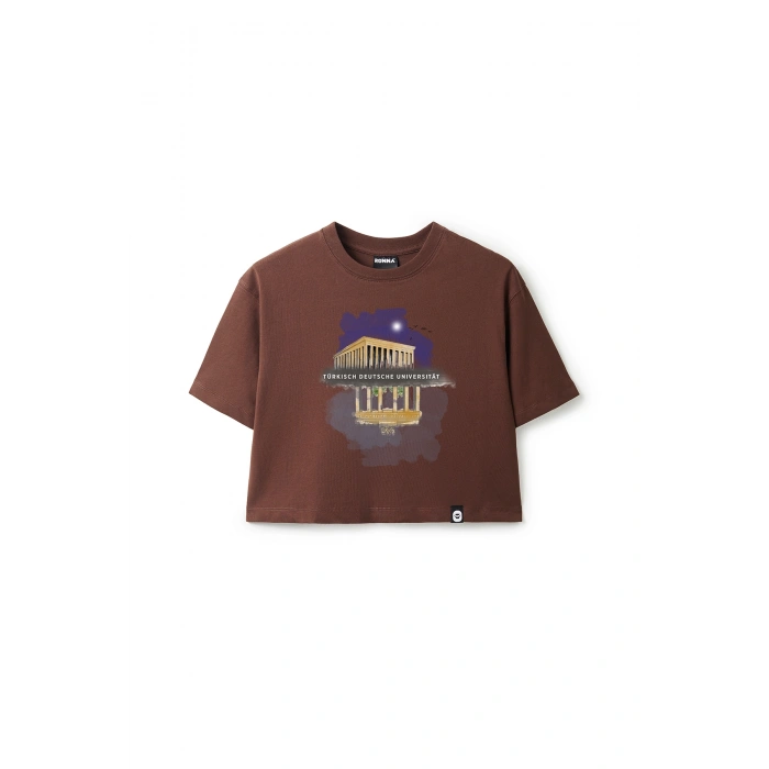 Ronna  Kadın Türk - Alman Üniversitesi Serisi Model 9 Baskılı Oversize Bisiklet Yaka Crop Tshirt - TDB020109