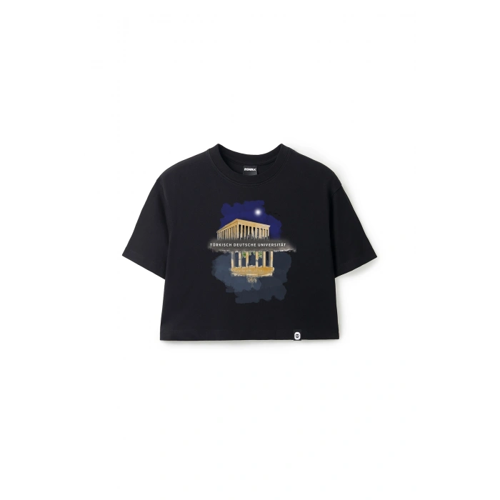 Ronna  Kadın Türk - Alman Üniversitesi Serisi Model 9 Baskılı Oversize Bisiklet Yaka Crop Tshirt - TDB020109