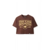 Ronna  Kadın Türk - Alman Üniversitesi Serisi Model 1  Baskılı Oversize Bisiklet Yaka Crop Tshirt - TDB020101