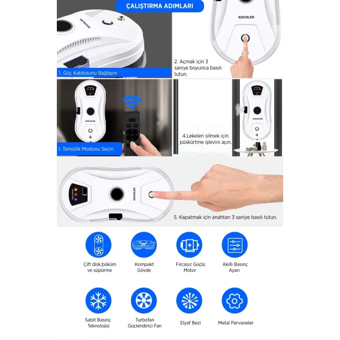 Kochler Akıllı Cam Silme Robotu - Vakumlu Cam Silme - Cam Temizleme Robotu