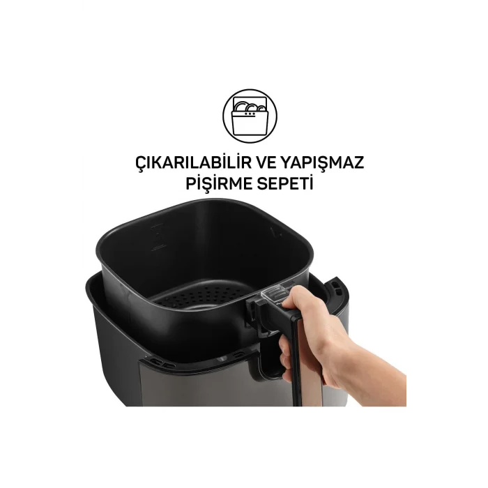 Arzum AR2074-G Airtasty XL Yağsız Fritöz Airfryer, 6 Litre Kapasite, Gümüş