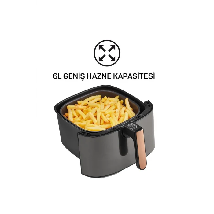 Arzum AR2074-G Airtasty XL Yağsız Fritöz Airfryer, 6 Litre Kapasite, Gümüş