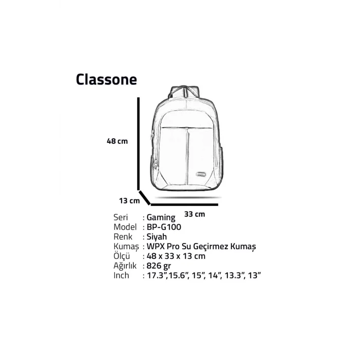 Classone Bp-g100 17 Inç Uyumlu-laptop Notebook Sırt Çantası