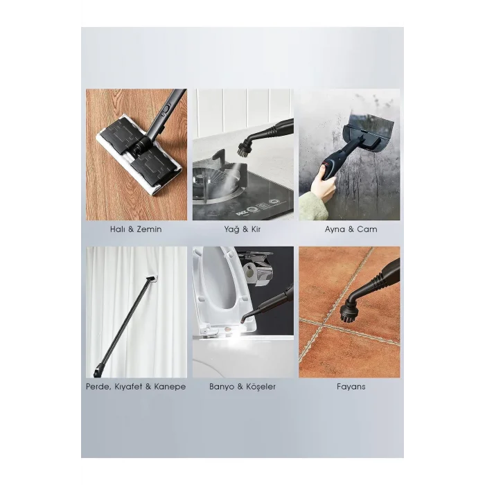 Pirantech CB-107C Çok Fonksiyonlu Buharlı Temizlik Makinası Beyaz- Buharlı Temizleyici