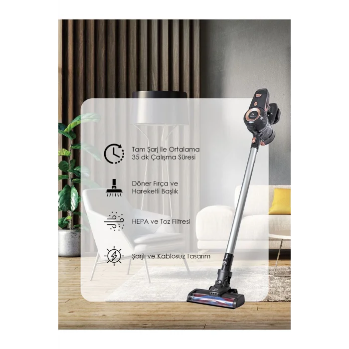 Pirantech ES92 Şarjlı Dikey Kablosuz LED Aydınlatmalı Süpürge