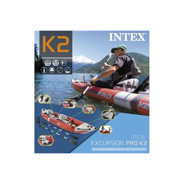 Intex Excursion Pro Kayak K2 Çift Kişilik Şişme Kano Set (180 Kg) ( 384 X 94 X 46 Cm )