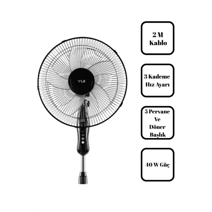 Yui F29 Siyah 120 Cm 16 Inç 40w 3 Kademe 5 Pervane Döner Başlıklı Vantilatör