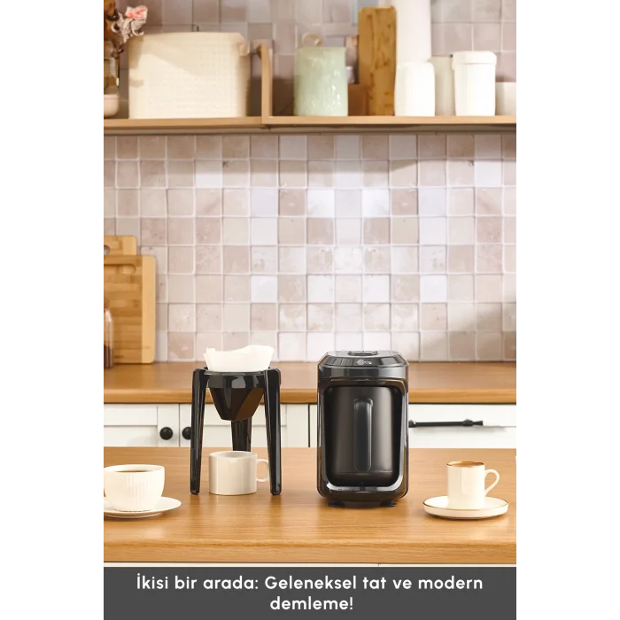 Karaca Hatır Hüp 2 in 1 Türk Kahve Makinesi / Filtre Kahve Makinesi 5 Fincan Kapasiteli Black