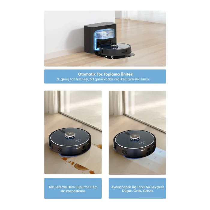 Şımart Teknoloji Katya T Akıllı Robot Süpürge Otomatik Toz Boşaltma Ve Mop Özellikli