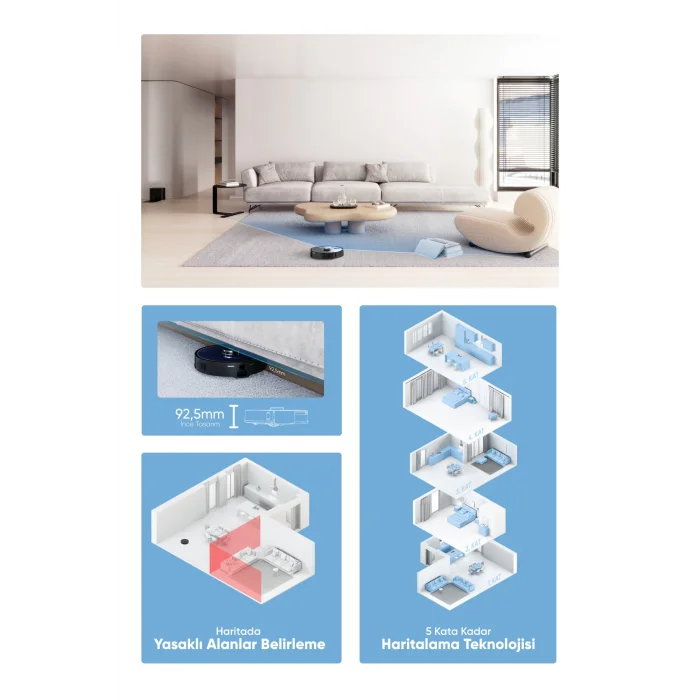 Şımart Teknoloji Katya T Akıllı Robot Süpürge Otomatik Toz Boşaltma Ve Mop Özellikli