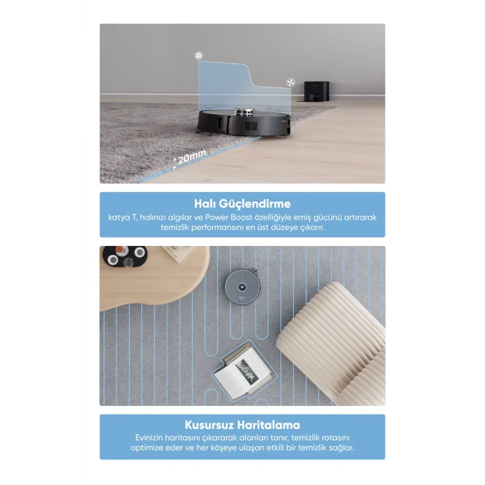 Şımart Teknoloji Katya T Akıllı Robot Süpürge Otomatik Toz Boşaltma Ve Mop Özellikli