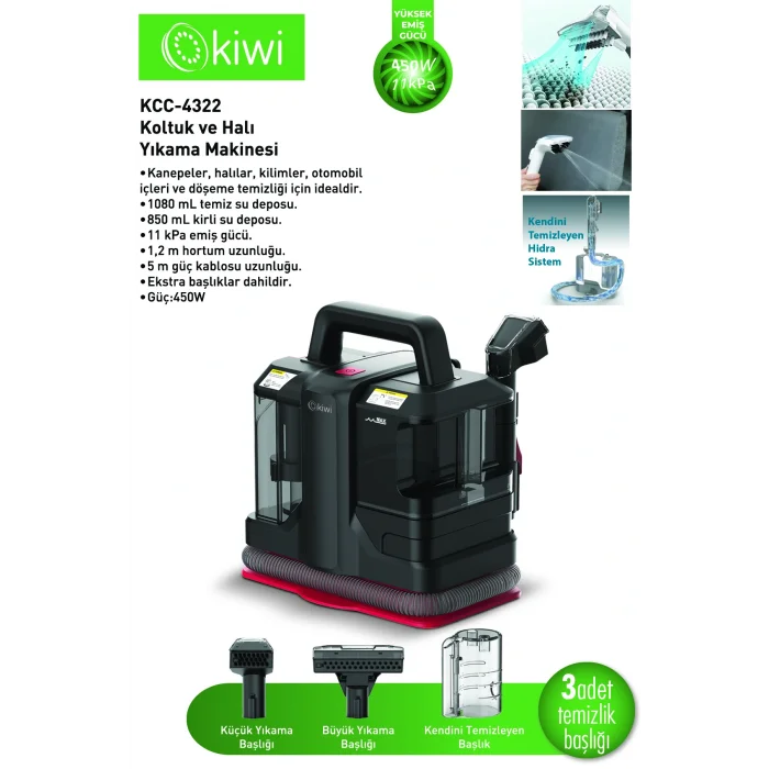 Kiwi Kcc-4322 Koltuk Ve Halı Yıkama Makinesi Siyah