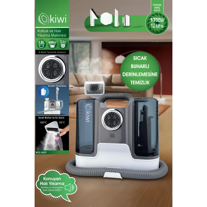 Kiwi Kcc-4327 Buharlı Sesli Komutlu Koltuk ve Halı Yıkama Leke Çıkartma Makinesi