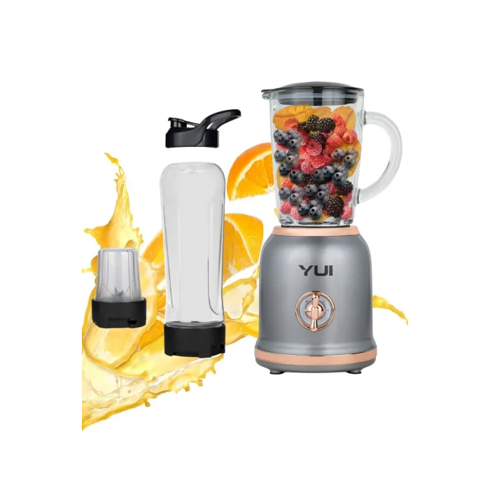 Yui Kişisel Blender Seti - M18 (450 ml Kulplu Cam Hazne, 600 ml Smoothie Bardağı, 180 ml Kahve Öğütücü)