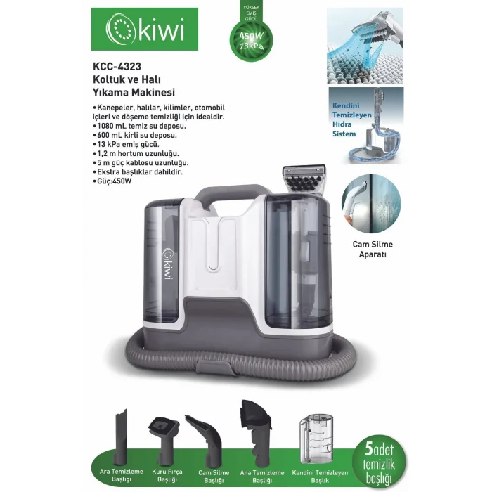 Kiwi Koltuk Halı Yıkama Ve Leke Çıkartma Makinesi Beyaz Kcc-4323