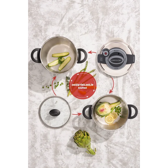 Emsan Montana 2li 4+6 Litre Indüksiyon Tabanlı Düdüklü Tencere Seti Siyah Gri