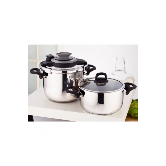 Emsan Montana 2li 4+6 Litre Indüksiyon Tabanlı Düdüklü Tencere Seti Siyah Gri