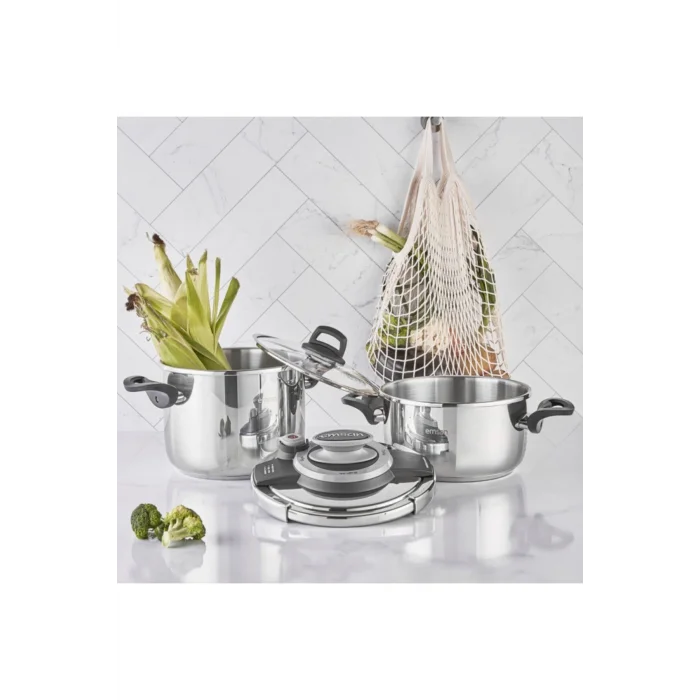 Emsan Montana 2li 4+6 Litre Indüksiyon Tabanlı Düdüklü Tencere Seti Siyah Gri