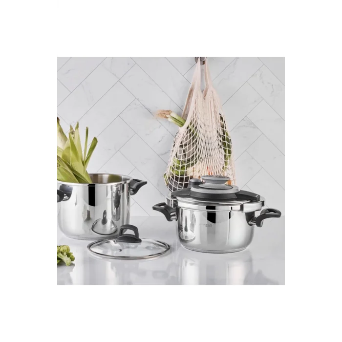 Emsan Montana 2li 4+6 Litre Indüksiyon Tabanlı Düdüklü Tencere Seti Siyah Gri