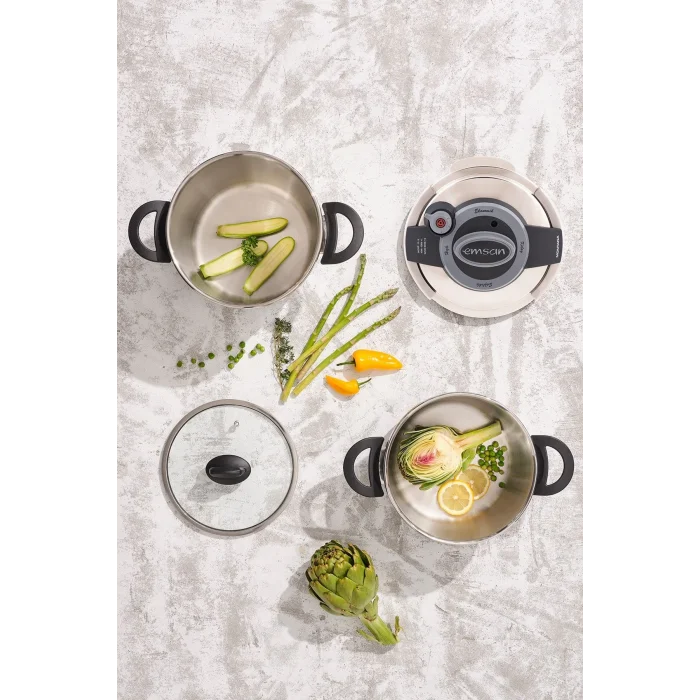 Emsan Montana 2li 4+6 Litre Indüksiyon Tabanlı Düdüklü Tencere Seti Siyah Gri