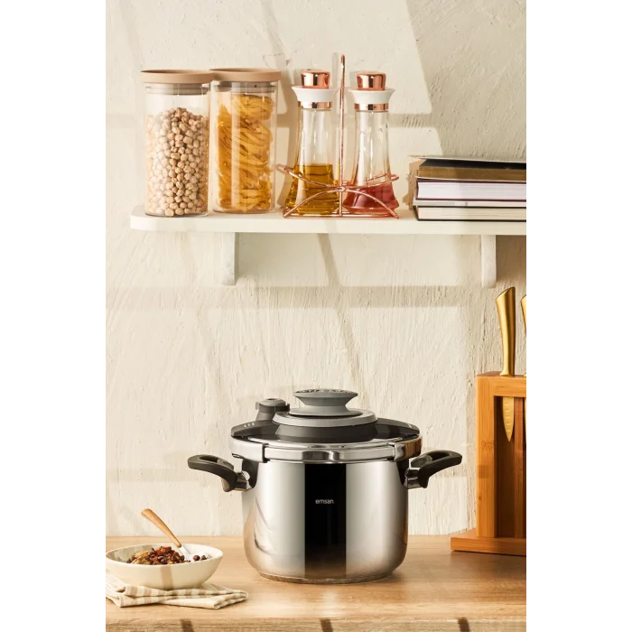 Emsan Montana Siyah Gri Düdüklü Tencere 6 Litre