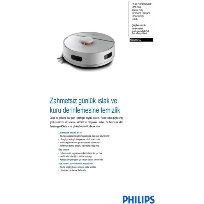 PHILIPS XU3000/02 Aqua Islak ve Kuru 3000 Serisi Temizlik Robotu