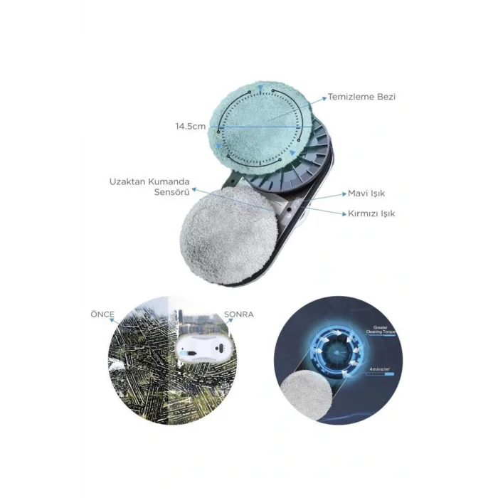 Torima S9 Beyaz Su Püskürtmeli Uzaktan Kumandalı Cam Pencere Temizleme Robotu