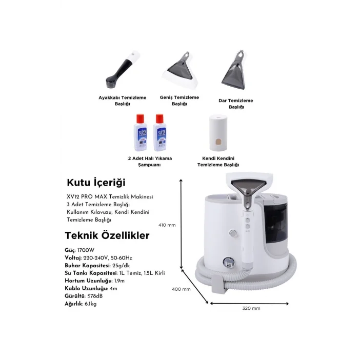 Yui Xv12 Pro Max 1700 W Buharlı Koltuk Ve Halı Yıkama Makinesi -buharlı Temizlik Makinesi
