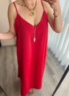 Kırmızı Uzun Askılı Elbise