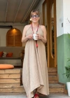 BEJ KAHVE KETEN ASİMETRİK ELBİSE