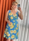 Mavi Çiçekli Dizüstü Elbise