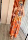 Turuncu Batik Halter Elbise – Organik Pamuk