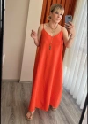 Turuncu Uzun Askılı Elbise