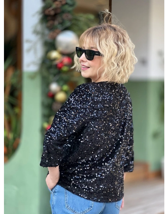 Siyah Pul Payetli Bluz