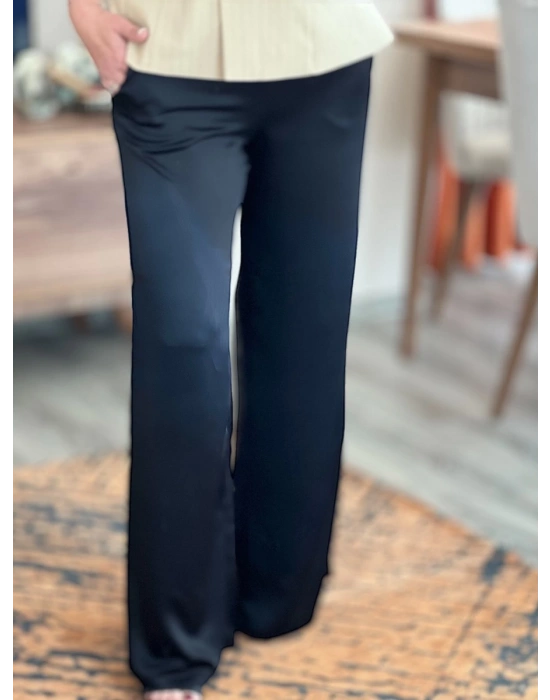 Siyah Palazzo Saten Pantolon