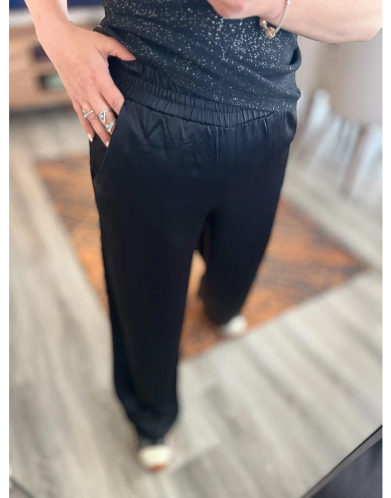 Siyah Palazzo Saten Pantolon