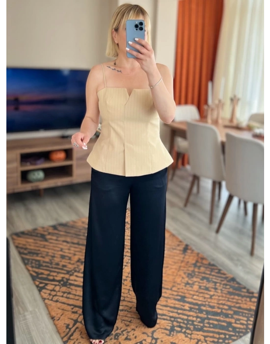 Siyah Palazzo Saten Pantolon