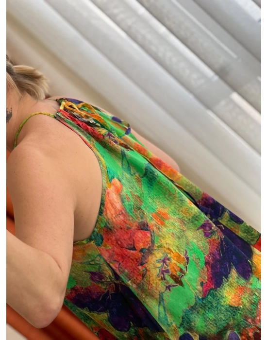 Renkli Halter Yaka Elbise – Organik Viskon