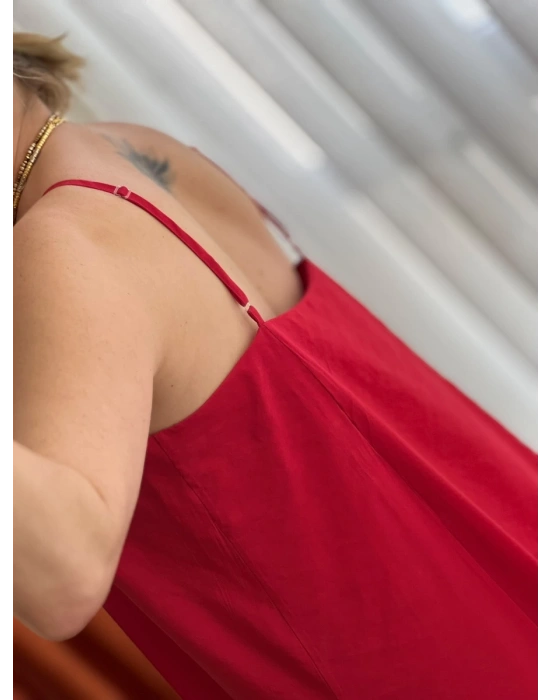 Kırmızı Uzun Askılı Elbise