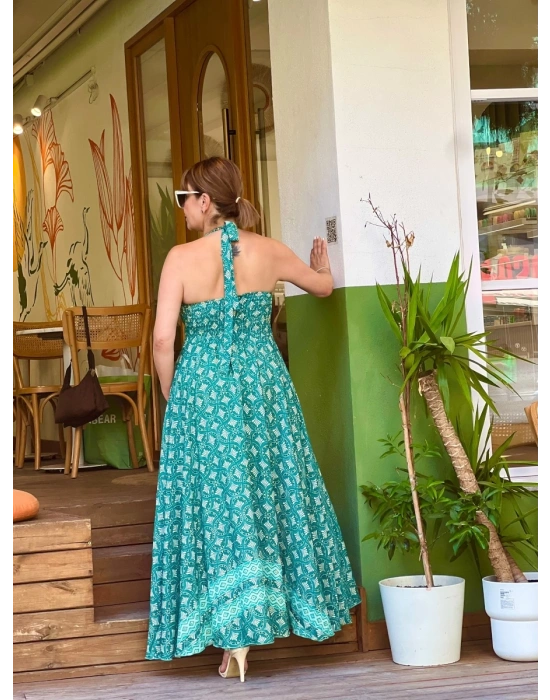 MİNT İPEK DESENLİ ELBİSE