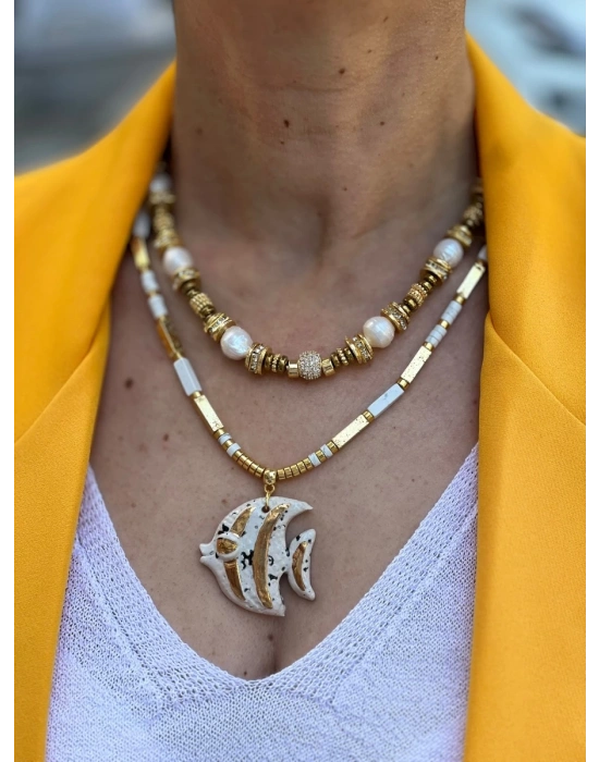 Barok İnci & Altın Detaylı El Yapımı Kolye