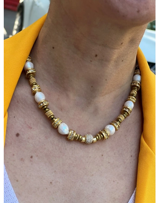 Barok İnci & Altın Detaylı El Yapımı Kolye